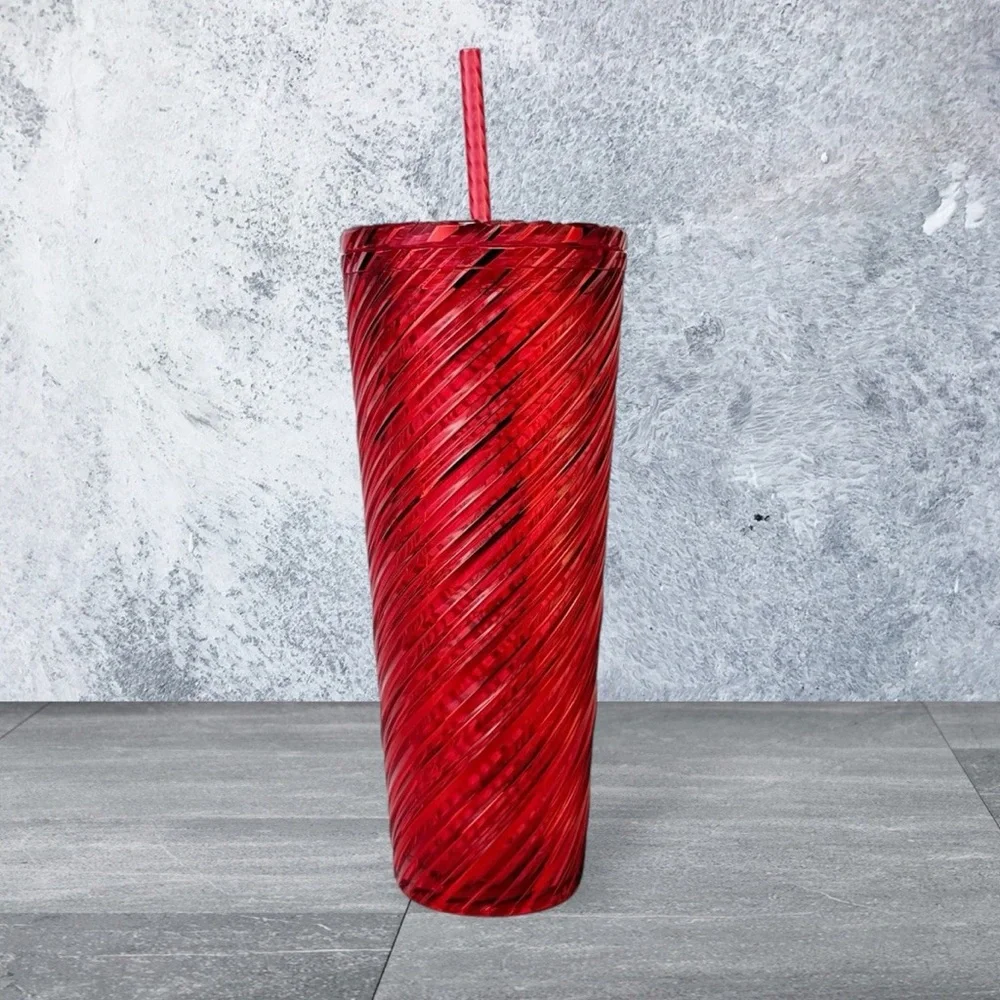 Starbucks Christmas 2024 Red Swirl Stripe Venti Tumbler 24oz Cold Cup Winter New